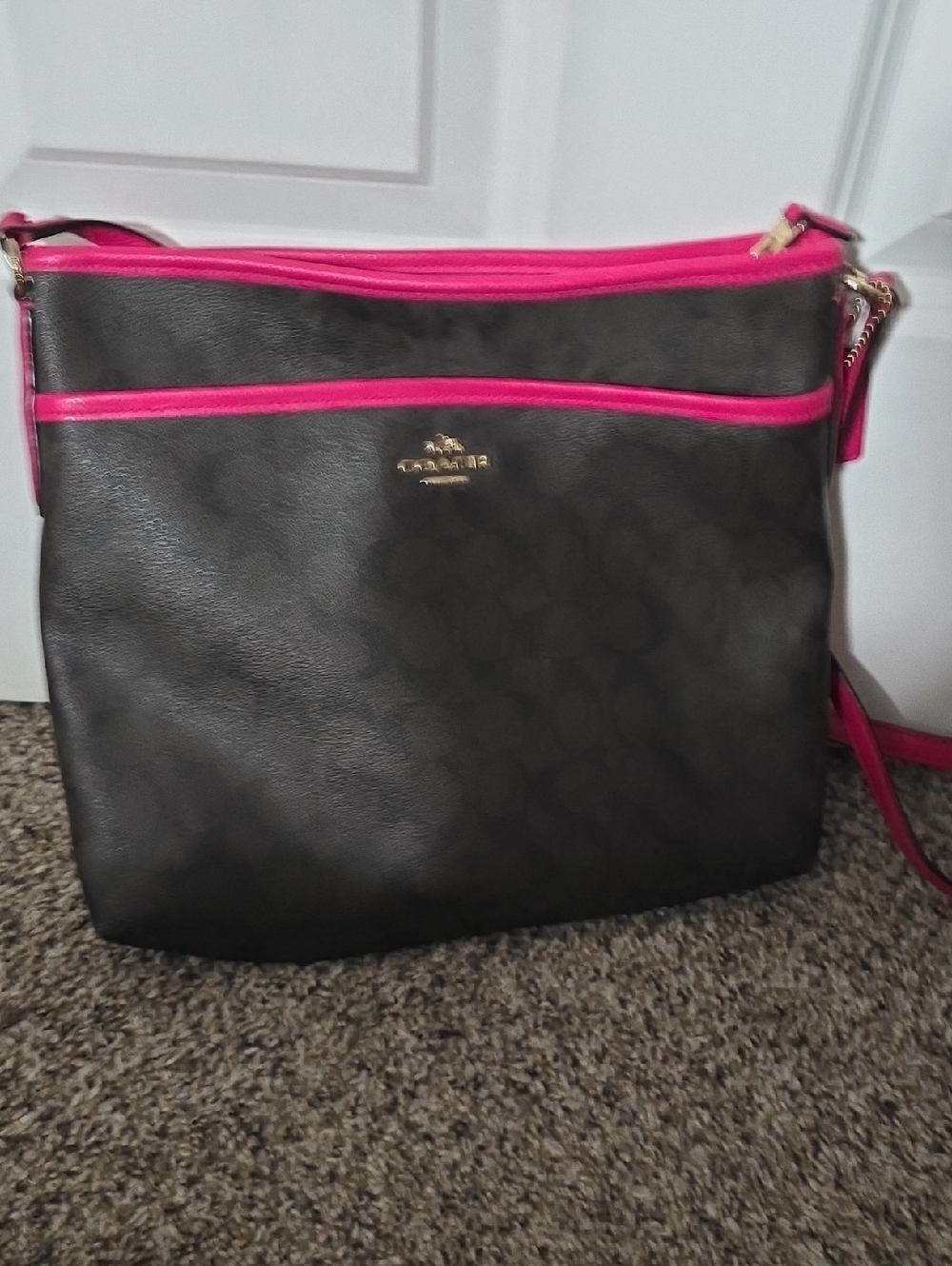 Coach Black Crossbody with Pink Trim Accent